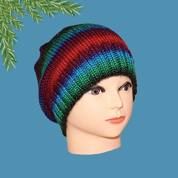 Colorful Knit Slouch Hat: Soft Stretchy Acrylic Winter Beanie - Picture 1 of 3